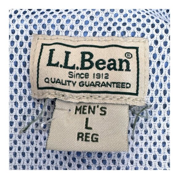 L.L.Bean Mens L Reg Blue Checkered Short Sleeve Button-Up Shirt Vented Fishing - Picture 3 of 4